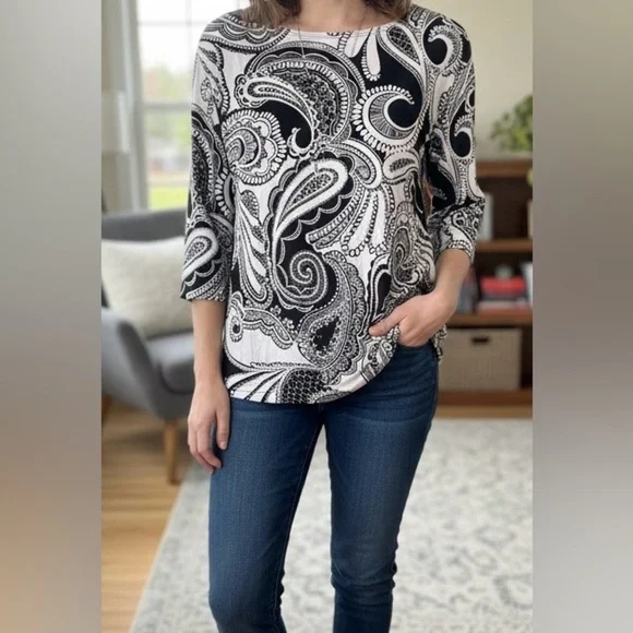 JM Collection Petite 3/4 sleeve blouse - Picture 1 of 5